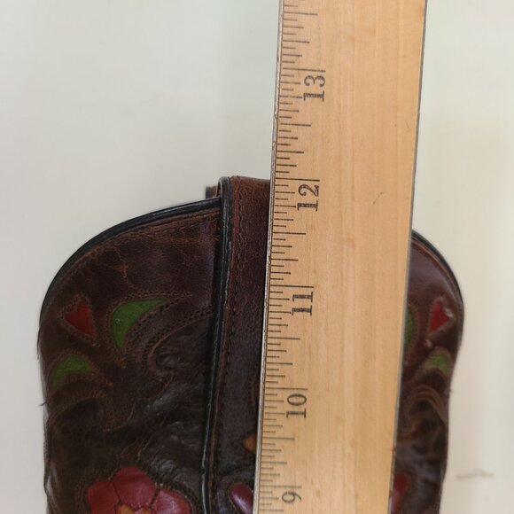 Vtg Dan Post Brown Pointed Toe Boots 6.5 Embroidered Flowers Bluebirds Hearts - Picture 13 of 15